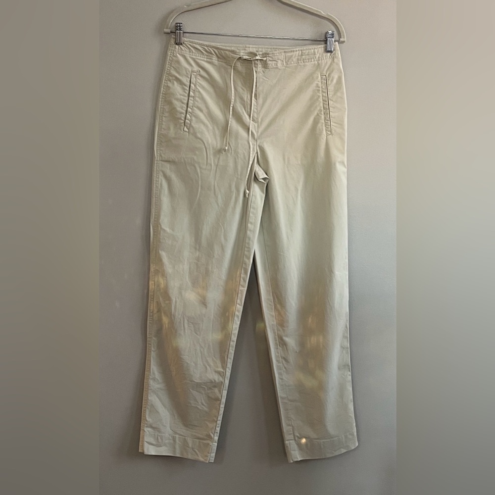 Talbots tan drawstring waist cotton poplin pants size 6